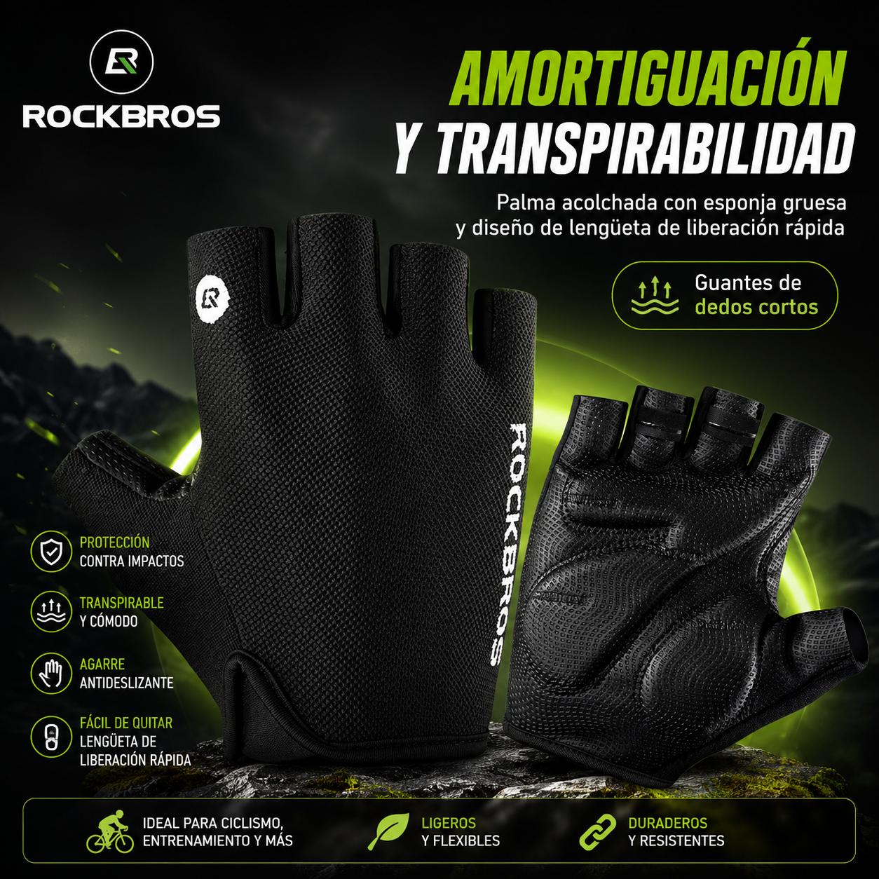 Guantes Ciclismo ROCKBROS Medio Dedo Antideslizantes y Transpirables
