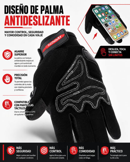 Guantes de Moto de Verano KEMIMOTO CE – Transpirables con Nudillos Reforzados y Pantalla Táctil para Motocross, ATV y UTV