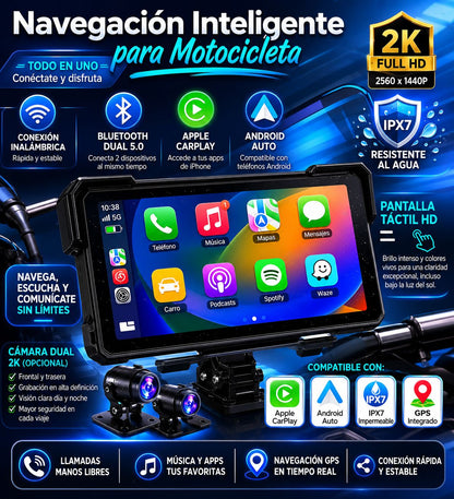 Pantalla Portátil Jansite 5/7” para Moto – CarPlay y Android Auto Inalámbrico con GPS, DVR y Resistencia IPX7
