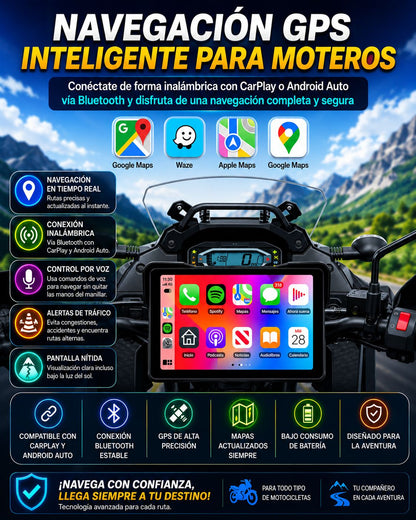 Pantalla Portátil Jansite 5/7” para Moto – CarPlay y Android Auto Inalámbrico con GPS, DVR y Resistencia IPX7
