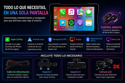 Pantalla Portátil Jansite 5/7” para Moto – CarPlay y Android Auto Inalámbrico con GPS, DVR y Resistencia IPX7