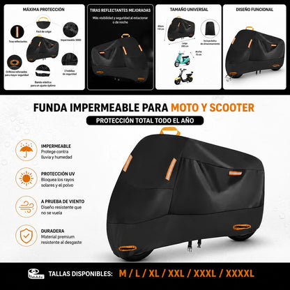 Funda Impermeable para Moto con Protección UV – Cubierta Resistente de Poliéster Grueso para Motocicleta y Bicicleta