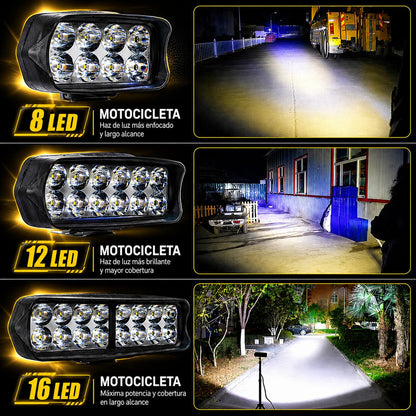 Faro LED Auxiliar Moto 8/12/16 Luces – Antiniebla Impermeable Alta Potencia