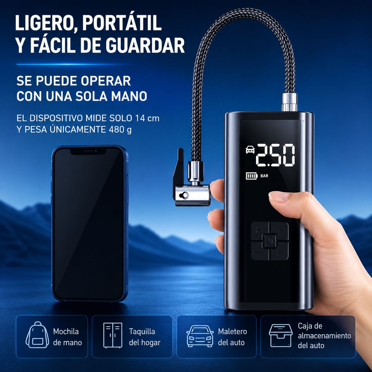 EAFC Inflador Portátil Digital Recargable para Coche, Bicicleta y Pelotas