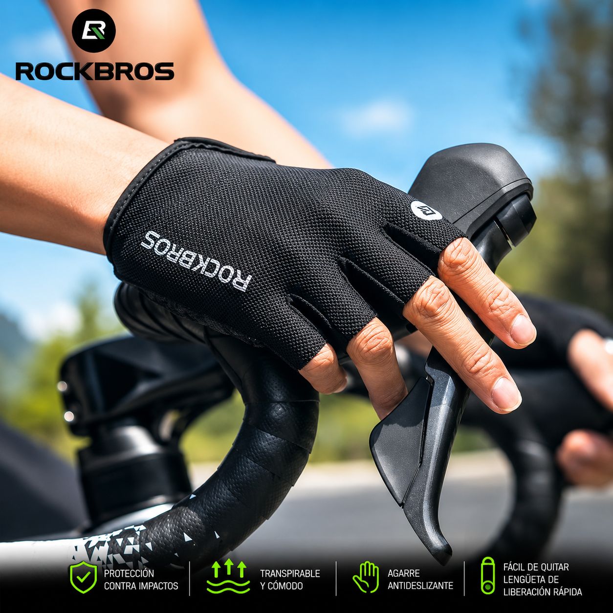 Guantes Ciclismo ROCKBROS Medio Dedo Antideslizantes y Transpirables