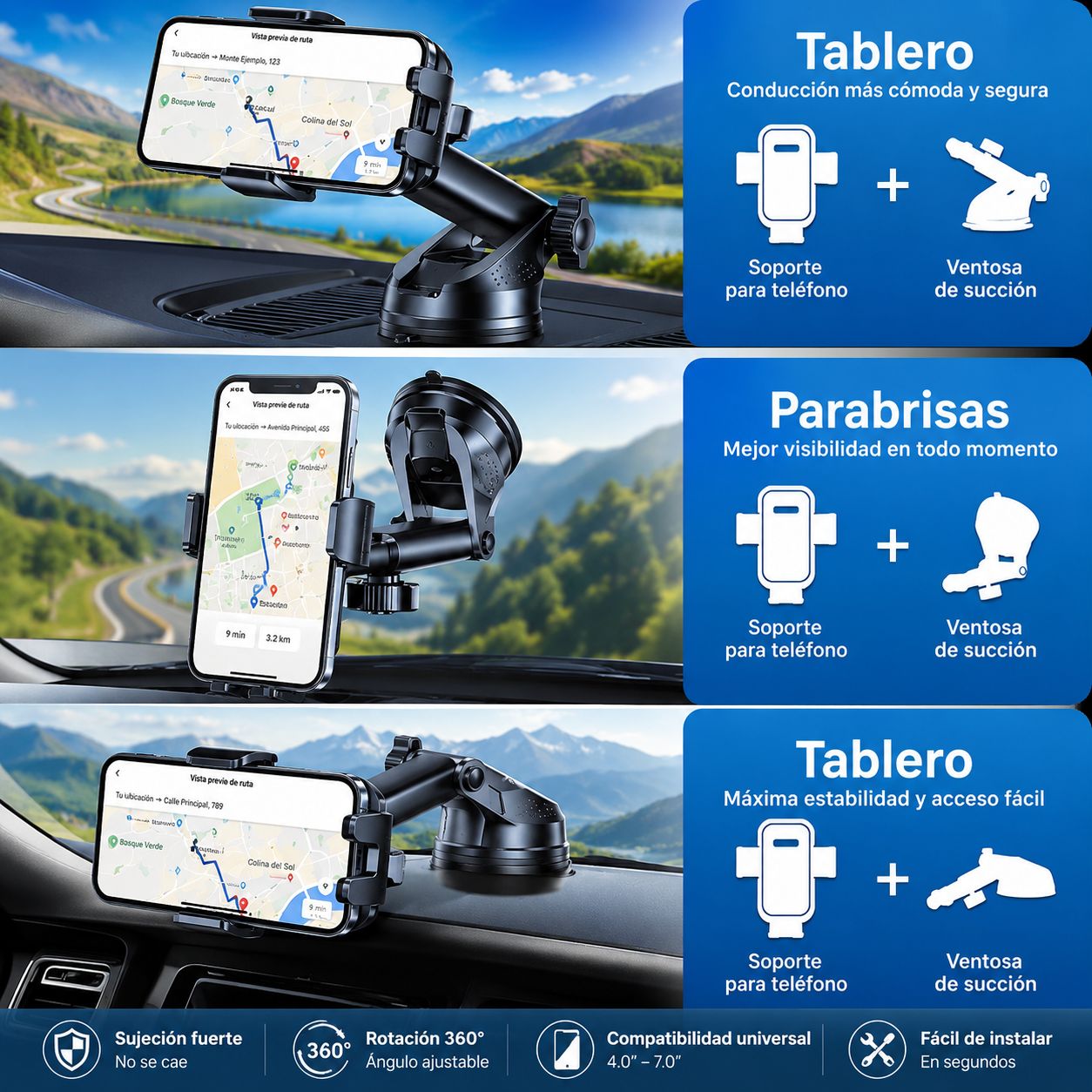 Soporte Móvil para Coche 360º con Ventosa Ultra Fuerte